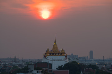 Sunset view at  Golden mount wat saket temple, Bangkok, Thailand