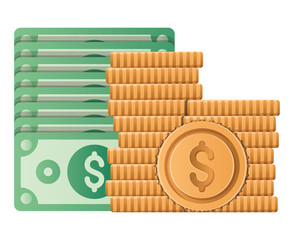 Isolated money bills and coins vector design
