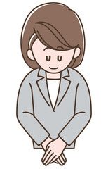 お辞儀をするスーツの女性
