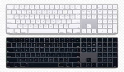 Realistic Silver and black color computer bluetooth keyboard on transparent background. Vector illustration	 - obrazy, fototapety, plakaty