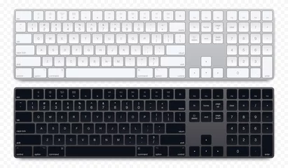 Fotobehang Realistic Silver and black color computer bluetooth keyboard on transparent background. Vector illustration  © fenskey