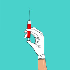 Arzt hält Spritze in der Hand, Impfung, Heilmittel, Blutabnahme