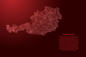 Austria map from red isolines or level line geographic topographic map grid. Vector illustration.