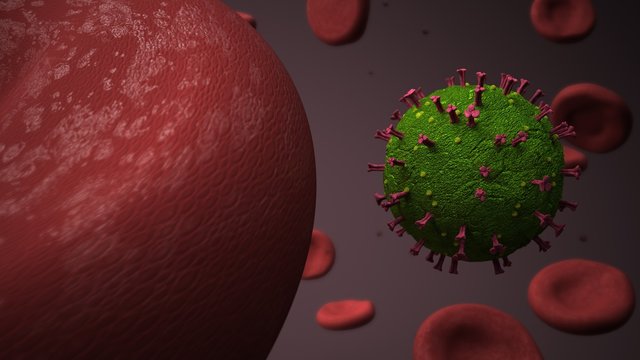 Corona virus in the blood. 3d illustration.