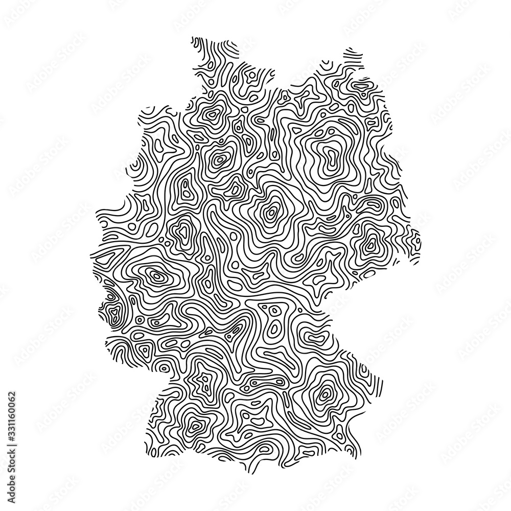 Poster germany map from black isolines or level line geographic topographic map grid. vector illustration.