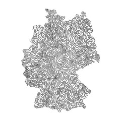 Germany map from black isolines or level line geographic topographic map grid. Vector illustration.