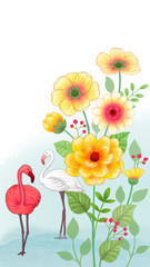 yellow flower and flamingo