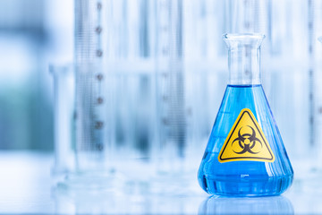 Blue water solution in glass