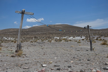 Highlands Peru Andes. Washing line in desert. Abandoned