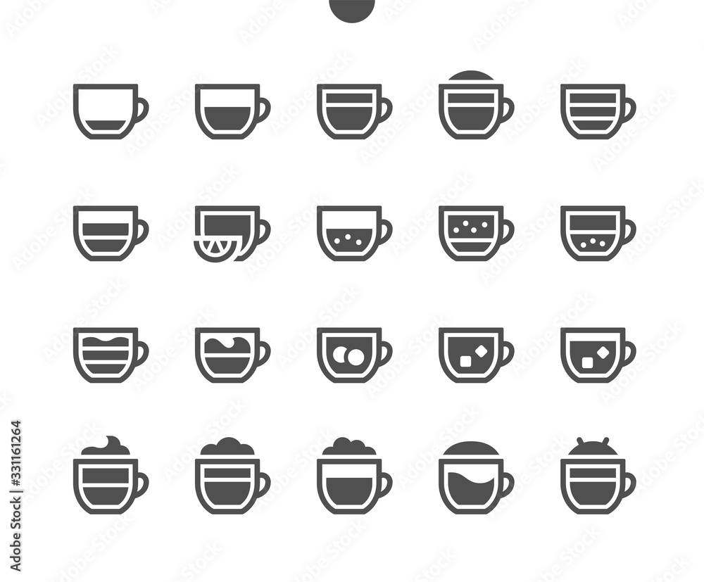 Poster coffee types ui pixel perfect well-crafted vector solid icons 48x48 ready for 24x24 grid for web gra
