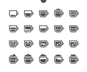 Coffee types UI Pixel Perfect Well-crafted Vector Solid Icons 48x48 Ready for 24x24 Grid for Web Graphics and Apps. Simple Minimal Pictogram