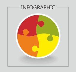 Vector illustration, infographic with four jigsaw puzzle pieces in circle.