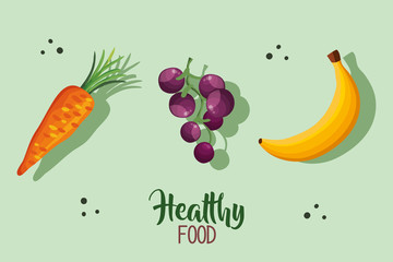 healthy food poster with carrot and fruits vector illustration design