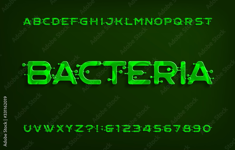 Fototapete Bacteria alphabet font. Type letters and numbers. Stock vector typescript for your typography design.