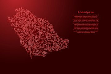 Saudi Arabia map from red isolines or level line geographic topographic map grid. Vector illustration.