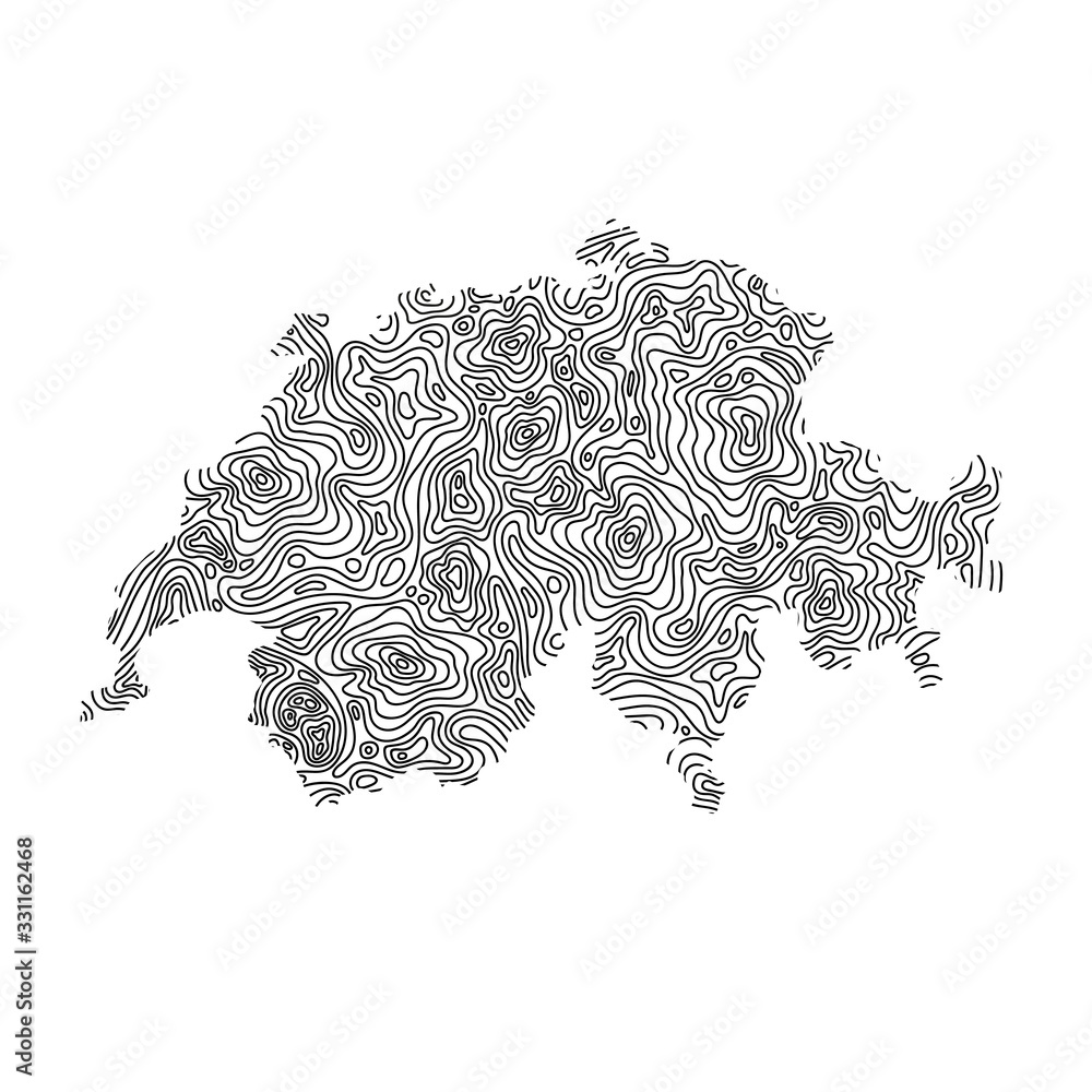 Poster switzerland map from black isolines or level line geographic topographic map grid. vector illustrati