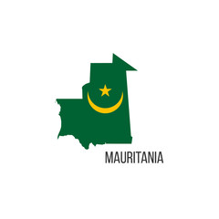 Mauritania flag map. The flag of the country in the form of borders. Stock vector illustration isolated on white background.