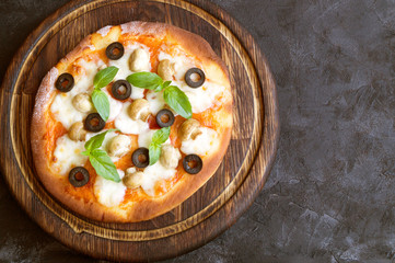  delicious pizza with mushrooms.