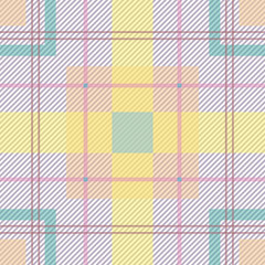 Tartan fabric in gray ,blue, yellow  shades.  Seamless pattern. For a site about fabrics,wallpapers , art, mathematics, drawing. Vector illustration.