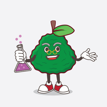 Kaffir Lime Cartoon Mascot Professor Character With Glass Tube