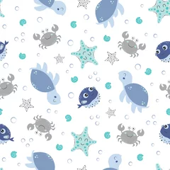 Gardinen nahtloses Muster mit bunten Meerestieren isoliert auf weiß © StockVector