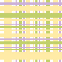 Seamless pattern in great light yellow, green, violet and white colors for plaid, fabric, textile, clothes, tablecloth and other things. Vector image.