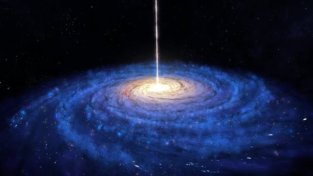 Rotating blue galaxy, the beam with energy has released