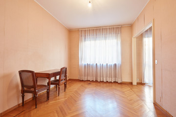 Room with parquet floor in apartment interior