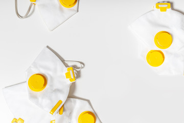 Face mask on a white background with copy space, isolated, flat lay, top view