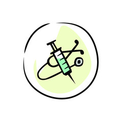 Stethoscope and needle drew icon vector