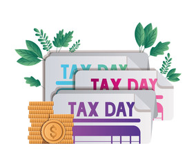 Isolated tax documents and coins vector design