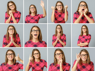 Set of beautiful girl with different facial expressions