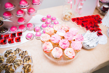 Delicious wedding reception candy bar dessert table