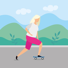 woman with blonde hair in skateboard vector illustration design