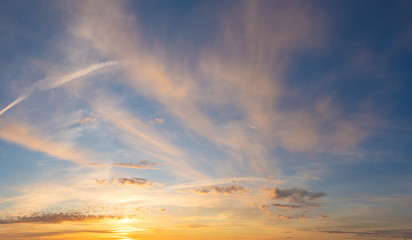 Sunset with a beautiful blue sky