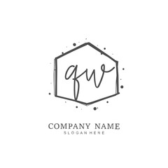 Handwritten initial letter Q W QW for identity and logo. Vector logo template with handwriting and signature style.