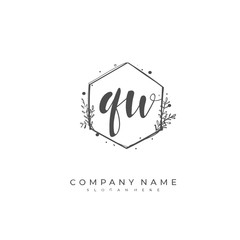 Handwritten initial letter Q W QW for identity and logo. Vector logo template with handwriting and signature style.