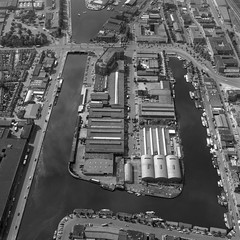 The Hague, Holland, August 29 - 1977: Historical aerial photo  in black and white of the Laakhaven,...