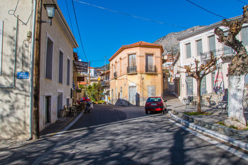 Street view of Chryso village near Delphi in Parnassos mountain in Greece