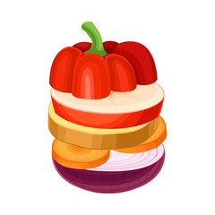 Sliced Fruits and Vegetables Arranged Together in Pile Vector Illustration