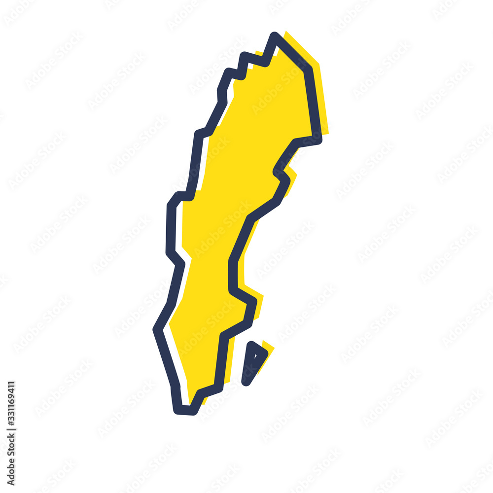 Wall mural Stylized simple yellow outline map of Sweden