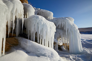 Baikal. Rocks covered with ice