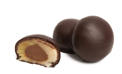 round chocolate candies with marzipan filling