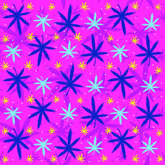 Seamless pattern with cannabis leaves. Doodle style vector illustration. Great for backgrounds, fabrics, wrapping paper, etc.