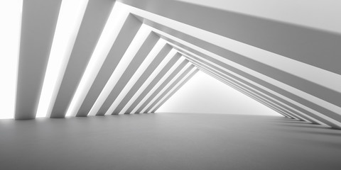 Abstract of concrete interior with the light cast shadow on the wall ,Geometric structure,Perspective of brutalism  architecture,Museum space design. 3d rendering.	