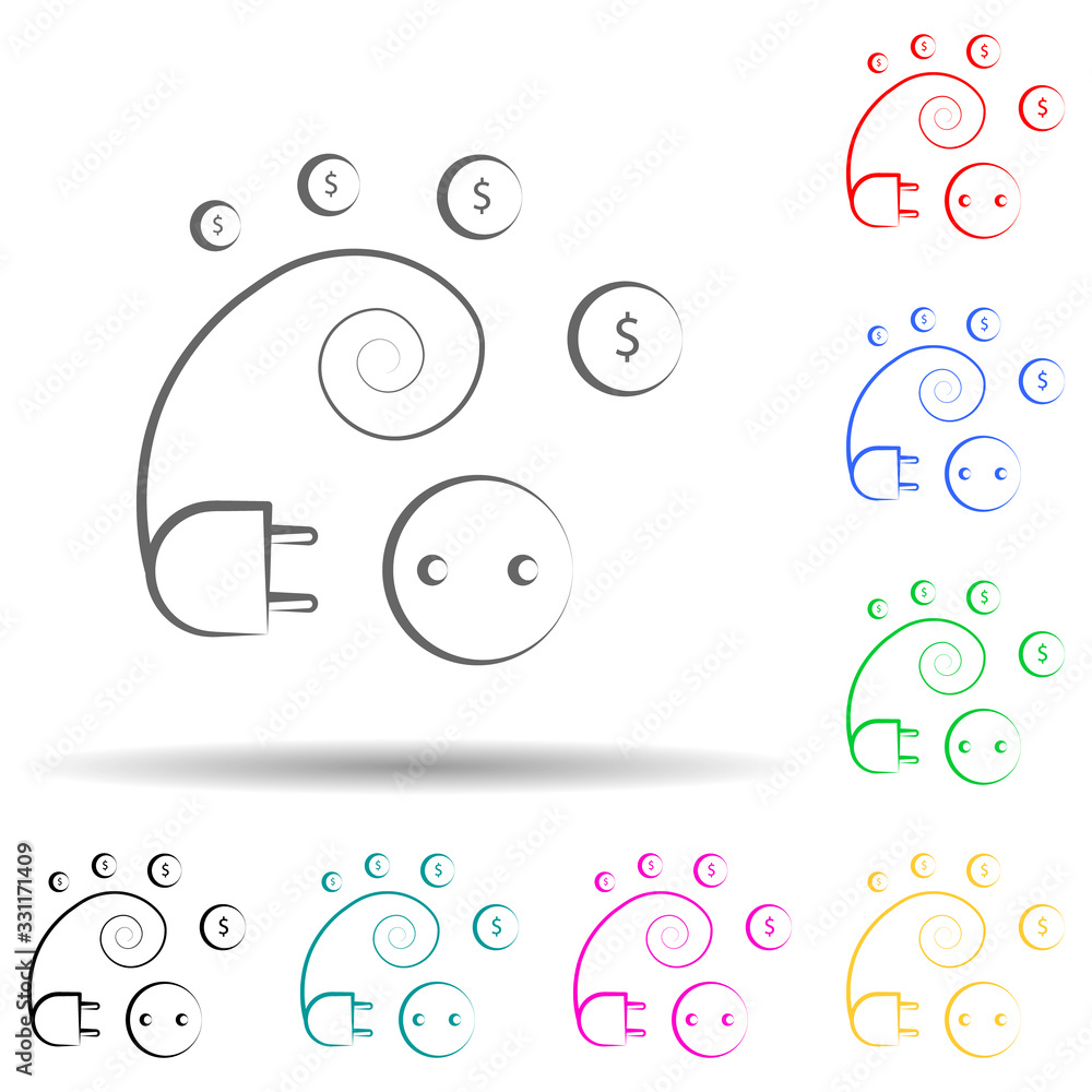 Poster connecting plug multi color set icon. simple thin line, outline vector of business and management ic