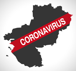 Obraz premium Pays de la Loire FRANCE region map with Coronavirus warning illustration