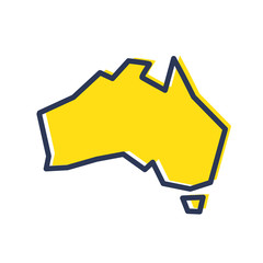 Stylized simple yellow outline map of Australia - obrazy, fototapety, plakaty