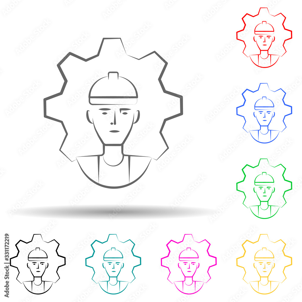 Poster factory, process, worker hand drawn multi color set icon. simple thin line, outline vector of busine