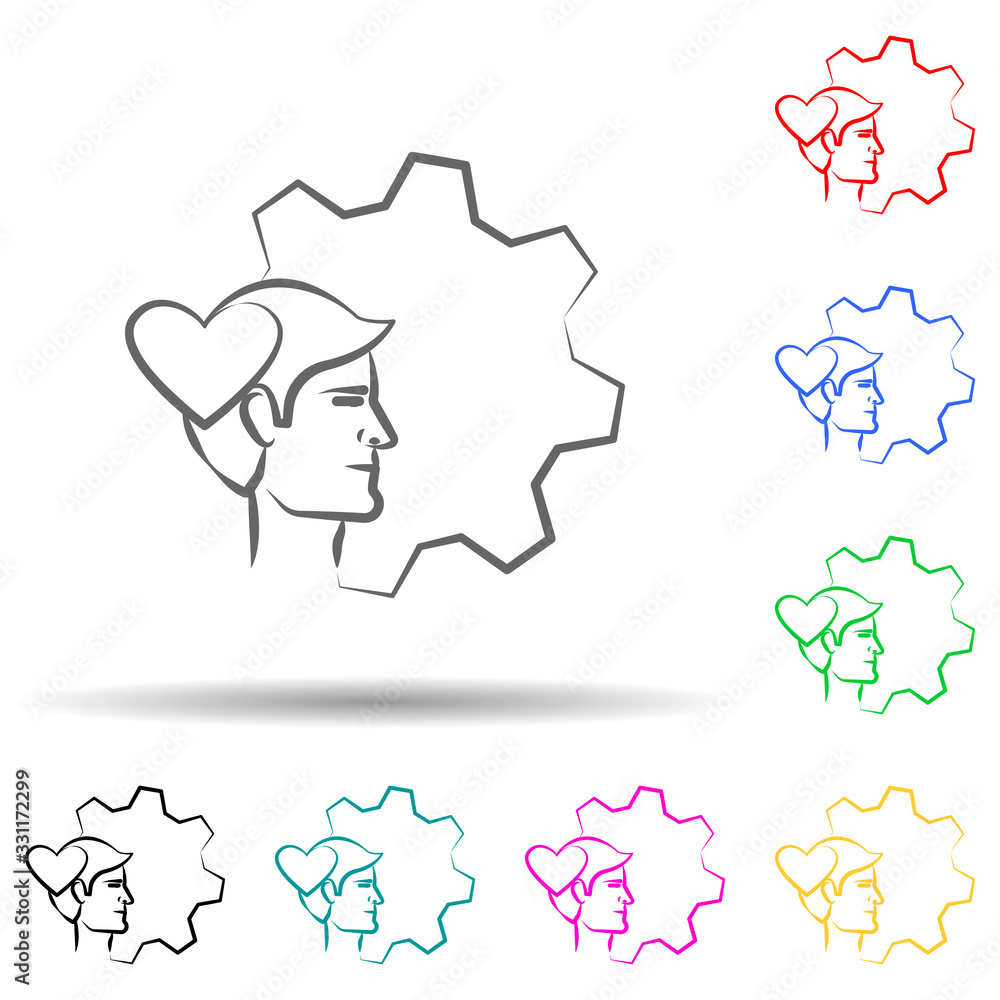 Aufkleber emotion, head, love hand drawn multi color set icon. simple thin line, outline vector of business ic